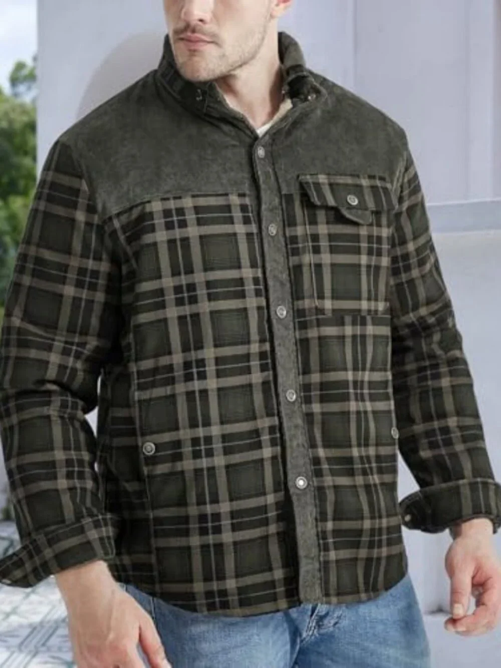 Cozy Men's Flannel Plaid Jacket - Long Sleeve Sherpa Lined Fleece Coat